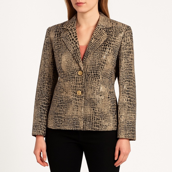 LAUREN TAYLOR Metallic Gold Black Animal Print Blazer Women’s 4 - Picture 1 of 6